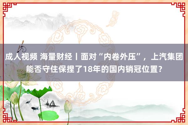 成人视频 海量财经丨面对“内卷外压”，上汽集团能否守住保捏了18年的国内销冠位置？