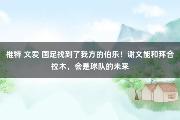 推特 文爱 国足找到了我方的伯乐！谢文能和拜合拉木，会是球队的未来