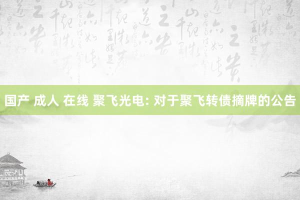 国产 成人 在线 聚飞光电: 对于聚飞转债摘牌的公告