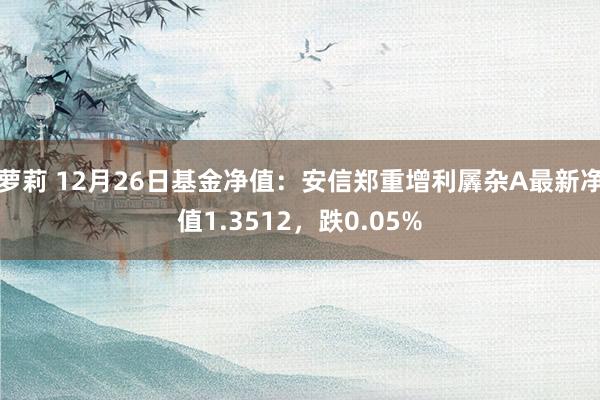 萝莉 12月26日基金净值：安信郑重增利羼杂A最新净值1.3512，跌0.05%