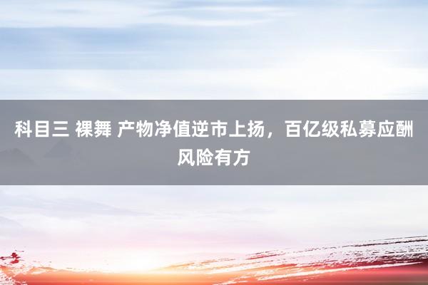 科目三 裸舞 产物净值逆市上扬，百亿级私募应酬风险有方